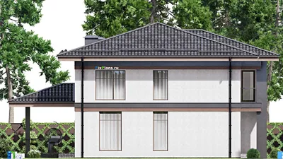 Проект двухэтажного дома 13 на 17, площадью 250 м² с террасой, балконом и 5 спальнями — фасад 4