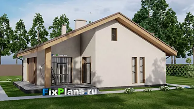 Проект одноэтажного дома 13 на 13, площадью 150 м² с террасой и 3 спальнями — фасад 2