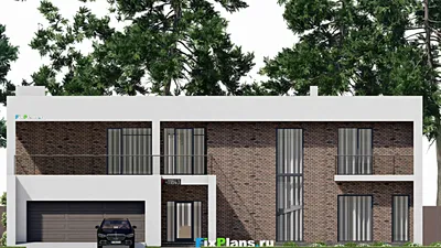 Проект двухэтажного дома 21 на 22, площадью 530 м² с террасой, балконом, гаражом на 1 машину и 6 спальнями — фасад 3