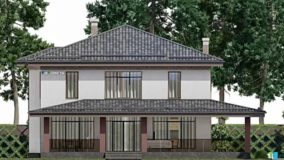 Проект двухэтажного дома 16 на 16, площадью 290 м² с террасой и 3 спальнями — фасад 4