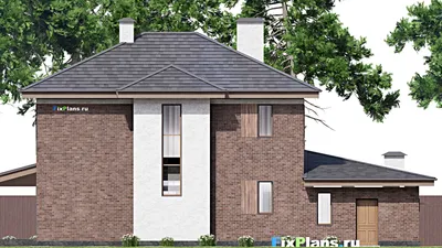 Проект двухэтажного дома 14 на 20, площадью 250 м² с террасой, баней, гаражом на 1 машину и 4 спальнями — фасад 6