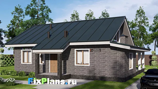 Проект одноэтажного дома 14 на 14, площадью 130 м² с террасой и 3 спальнями