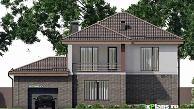 Проект двухэтажного дома 14 на 16, площадью 230 м² с балконом, гаражом на 1 машину и 3 спальнями — фасад 3