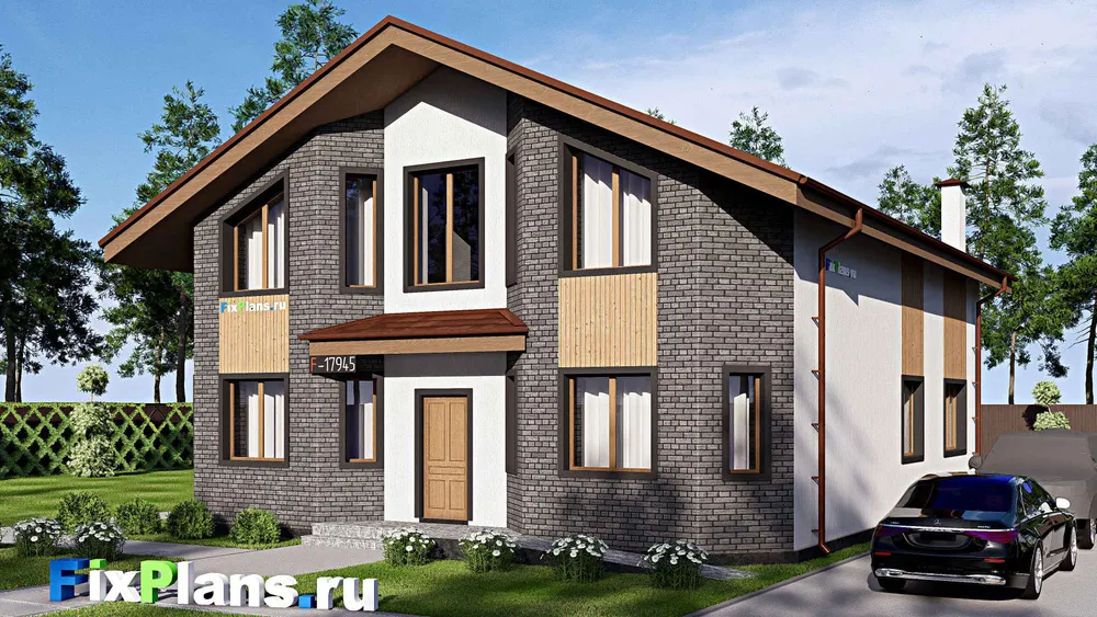 Проект дома с мансардой 12 на 18, площадью 220 м² с террасой и 5 спальнями — фасад 1