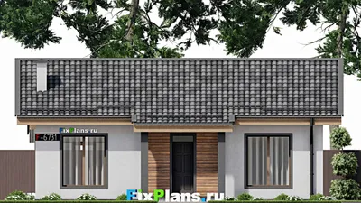 Проект одноэтажного дома 12 на 12, площадью 90 м² с террасой и 2 спальнями — фасад 3