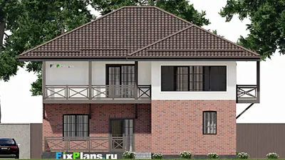 Проект двухэтажного дома 13 на 14, площадью 270 м² с террасой, балконом и 5 спальнями (F-8558) — фасад 6
