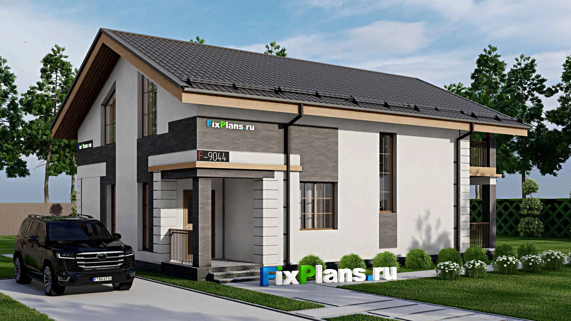 F-9044 - Проект дома с мансардой 11 на 14, площадью 210 м² с террасой, балконом и 4 спальнями