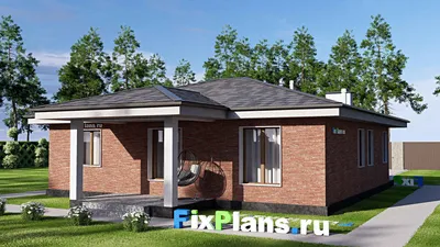Проект одноэтажного дома 12 на 15, площадью 120 м² с террасой и 3 спальнями — фасад 2
