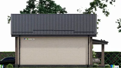 Проект дома с мансардой 12 на 14, площадью 200 м² с террасой, балконом, гаражом на 1 машину и 3 спальнями — фасад 5