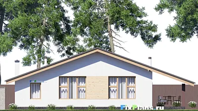 Проект одноэтажного дома 13 на 16, площадью 170 м² с террасой и 3 спальнями — фасад 6