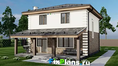 Проект двухэтажного дома 10 на 15, площадью 180 м² с террасой и 2 спальнями — фасад 2