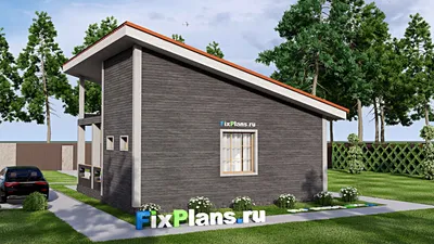 Проект бани 9 на 9, площадью 70 м² с комнатой отдыха, терассой и санузлом — фасад 2