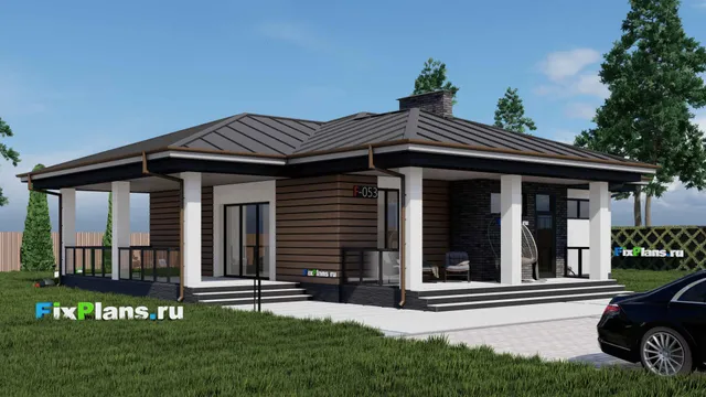 Проект одноэтажного дома 16 на 17, площадью 180 м² с террасой и 5 спальнями