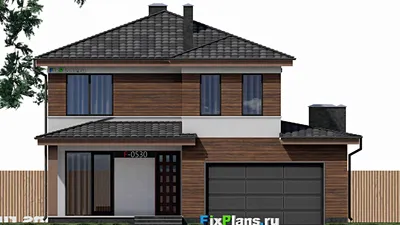 Проект двухэтажного дома 12 на 13, площадью 220 м² с террасой, гаражом на 1 машину и 4 спальнями — фасад 3