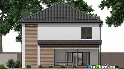 Проект двухэтажного дома 12 на 17, площадью 230 м² с террасой, баней и 4 спальнями (F-4049) — фасад 6