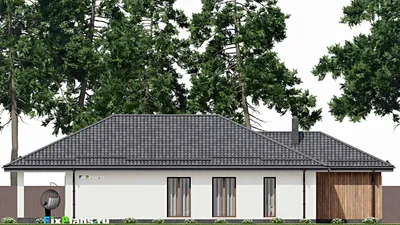 Проект одноэтажного дома 12 на 23, площадью 220 м² с террасой, гаражом на 1 машину и 3 спальнями — фасад 6