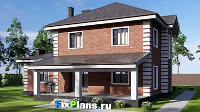 Проект двухэтажного дома 15 на 15, площадью 210 м² с террасой, гаражом на 1 машину и 4 спальнями — фасад 2