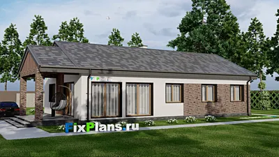 Проект одноэтажного дома 11 на 19, площадью 140 м² с террасой и 4 спальнями — фасад 2