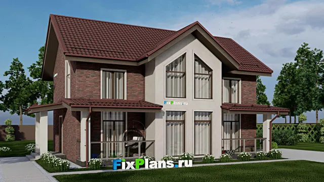Проект дома с мансардой 10 на 13, площадью 170 м² с террасой и 4 спальнями