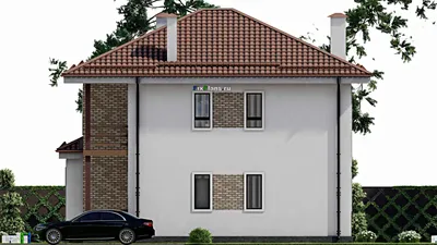 Проект двухэтажного дома 12 на 14, площадью 220 м² с террасой, балконом и 4 спальнями — фасад 5