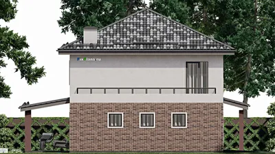 Проект двухэтажного дома 11 на 19, площадью 350 м² с террасой, балконом, гаражом на 2 машины и 4 спальнями — фасад 4
