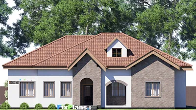 Проект одноэтажного дома 18 на 20, площадью 250 м² с террасой, гаражом на 2 машины и 3 спальнями — фасад 3