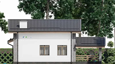 Проект дома с мансардой 10 на 15, площадью 170 м² с террасой, баней и 2 спальнями — фасад 4