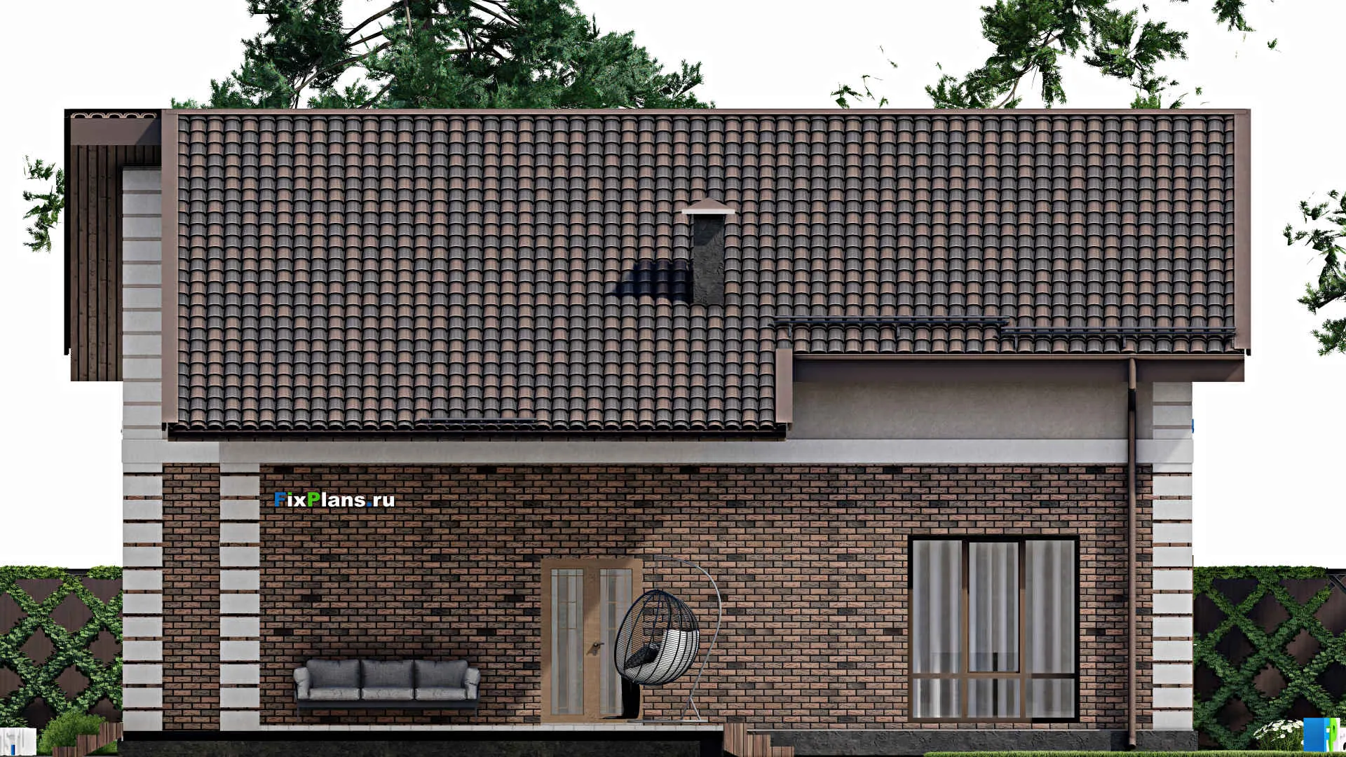 F-8207 - Проект дома с мансардой 12 на 14, площадью 240 м² с террасой и 1 спальнями