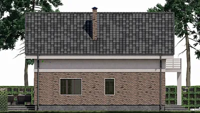 Проект дома с мансардой 13 на 13, площадью 260 м² с террасой, балконом, гаражом на 1 машину и 4 спальнями — фасад 6