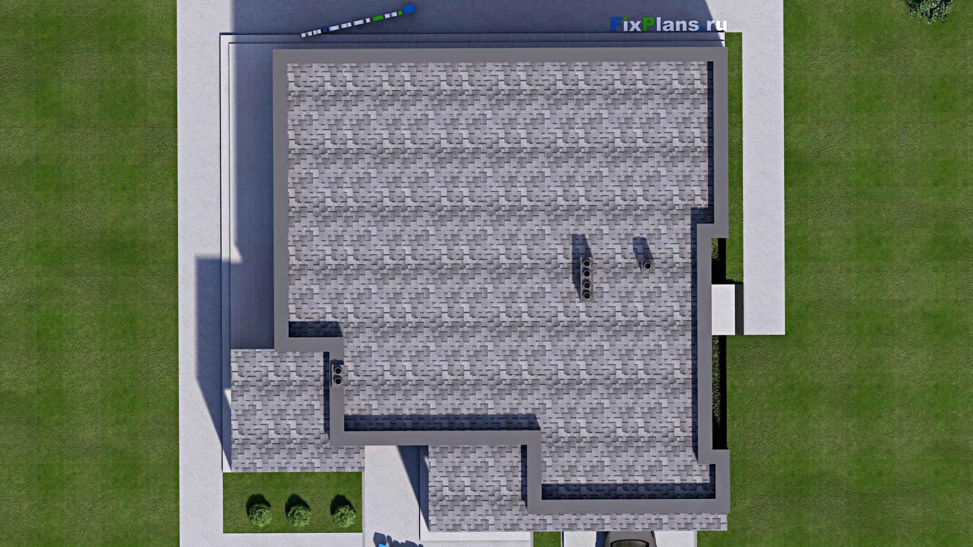 F-16361 - Проект одноэтажного дома 18 на 18, площадью 470 м² с террасой, гаражом на 1 машину и 3 спальнями