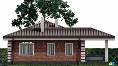 Проект одноэтажного дома 11 на 18, площадью 150 м² с террасой, гаражом на 1 машину и 3 спальнями — фасад 5