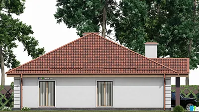 Проект одноэтажного дома 15 на 15, площадью 170 м² с террасой и 4 спальнями — фасад 4
