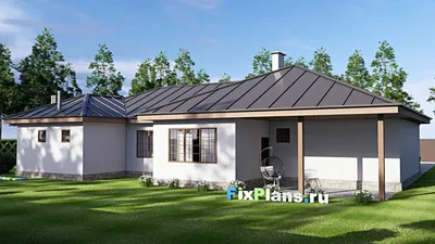Проект одноэтажного дома 22 на 23, площадью 250 м² с спортзалом и 2 спальнями — фасад 2
