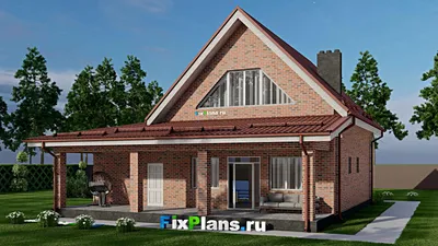 Проект дома с мансардой 13 на 15, площадью 210 м² с террасой, гаражом на 2 машины и 3 спальнями (F-3032) — фасад 2