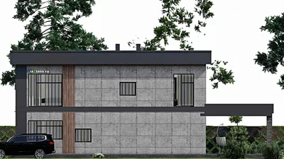 Проект двухэтажного дома 13 на 19, площадью 550 м² с террасой, балконом, баней, бассейном и 8 спальнями — фасад 5