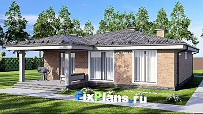 Проект одноэтажного дома 13 на 17, площадью 140 м² с террасой и 3 спальнями — фасад 2