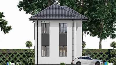 Проект двухэтажного дома 8 на 12, площадью 140 м² с террасой и 3 спальнями — фасад 4