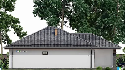 Проект одноэтажного дома 12 на 17, площадью 150 м² с террасой, гаражом на 1 машину и 3 спальнями — фасад 4