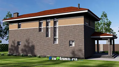 Проект двухэтажного дома 12 на 20, площадью 250 м² с террасой и 2 спальнями — фасад 2
