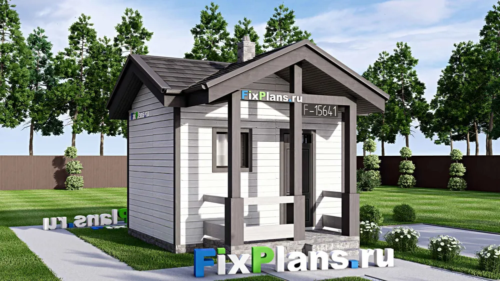 Проект бани 5 на 6, площадью 20 м² с терассой — фасад 1