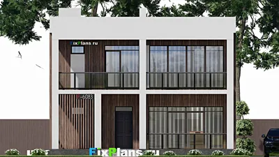 Проект двухэтажного дома 11 на 11, площадью 210 м² с террасой, балконом и 3 спальнями — фасад 3