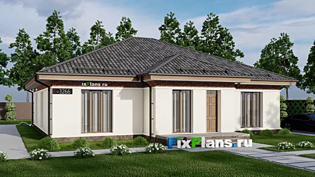 Проект одноэтажного дома 15 на 15, площадью 170 м² с 4 спальнями
