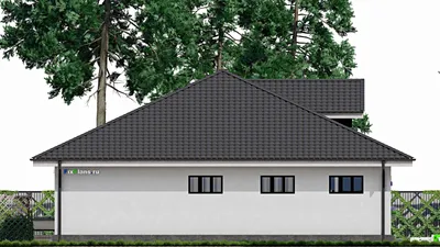 Проект дома с мансардой 15 на 17, площадью 250 м² с террасой, балконом, гаражом на 1 машину и 4 спальнями — фасад 6