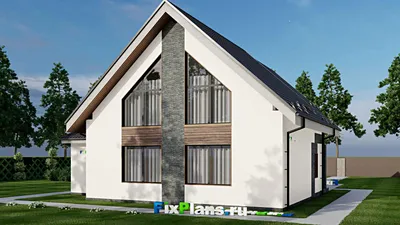 Проект дома с мансардой 15 на 15, площадью 350 м² с террасой, балконом и 4 спальнями — фасад 2