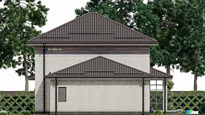 Проект двухэтажного дома 12 на 19, площадью 280 м² с террасой, гаражом на 2 машины и 4 спальнями — фасад 4