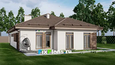 Проект одноэтажного дома 12 на 19, площадью 150 м² с террасой, гаражом на 1 машину и 3 спальнями — фасад 2