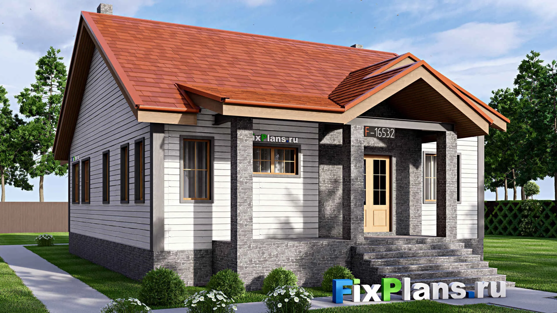 F-16532 - Проект одноэтажного дома 12 на 19, площадью 270 м² с цокольным этажом и 2 спальнями