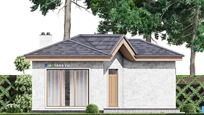 Проект бани 9 на 9, площадью 60 м² с комнатой отдыха, терассой и санузлом — фасад 4