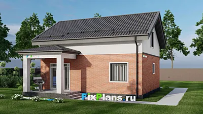 Проект дома с мансардой 9 на 10, площадью 130 м² с террасой и 3 спальнями (F-3446) — фасад 2