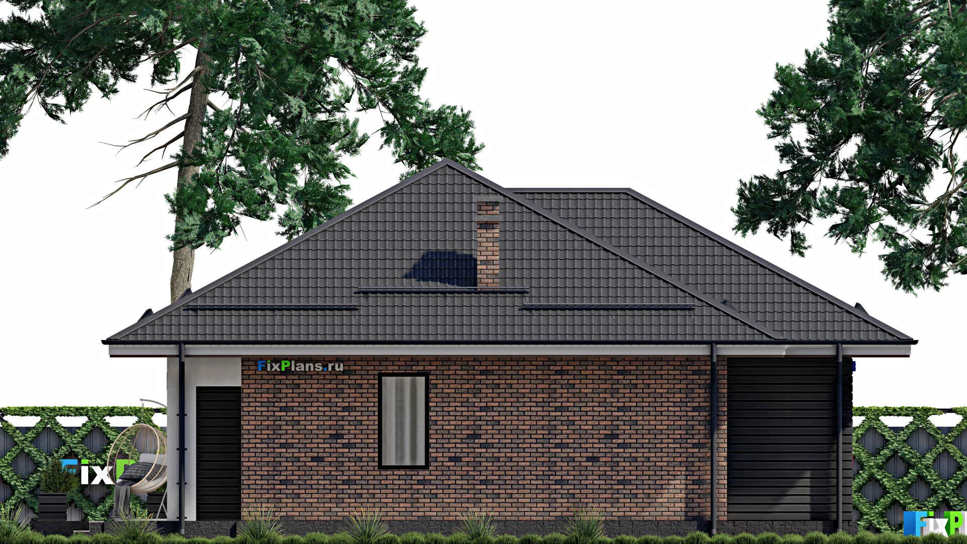 F-0125 - Проект одноэтажного дома 13 на 15, площадью 140 м² с террасой и 3 спальнями